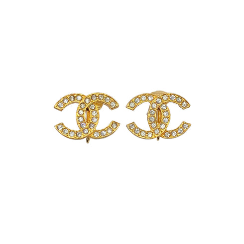VINTAGE CHANEL EARRINGS COCOMARK RHINESTONE GOLD ACCESSORY 90322026