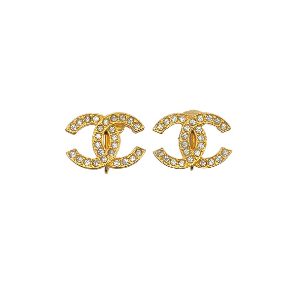 VINTAGE CHANEL EARRINGS COCOMARK RHINESTONE GOLD ACCESSORY 90322026