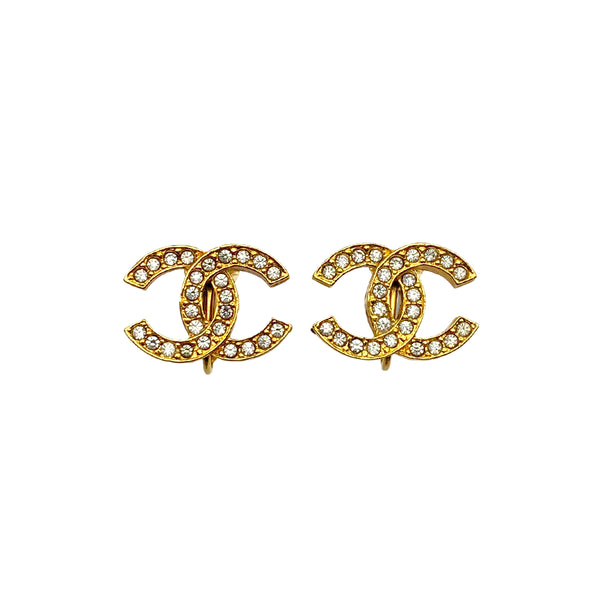 VINTAGE CHANEL EARRINGS COCOMARK RHINESTONE GOLD ACCESSORY 90323112