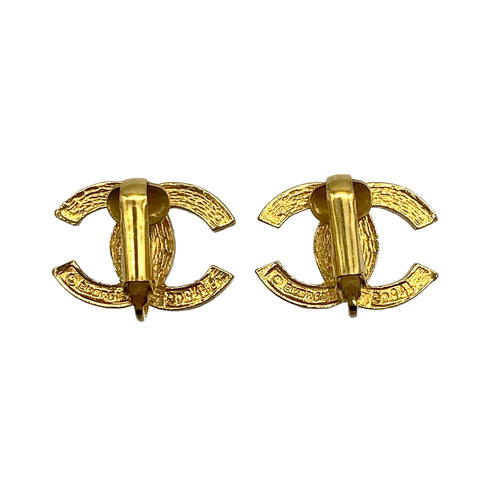 VINTAGE CHANEL EARRINGS COCOMARK RHINESTONE GOLD ACCESSORY 90323112