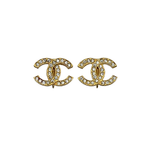 VINTAGE CHANEL EARRINGS COCOMARK RHINESTONE GOLD ACCESSORY 90322028