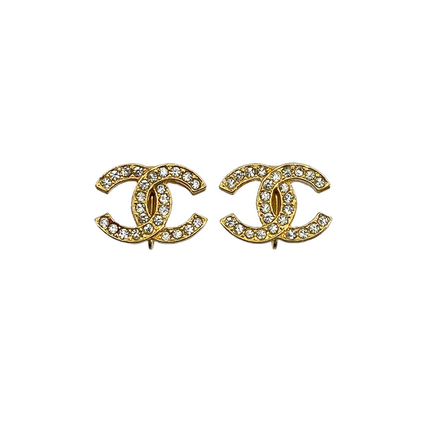 VINTAGE CHANEL EARRINGS COCOMARK RHINESTONE GOLD ACCESSORY 90322028