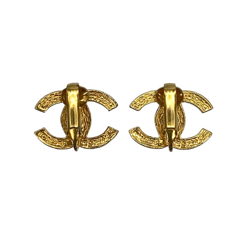 VINTAGE CHANEL EARRINGS COCOMARK RHINESTONE GOLD ACCESSORY 90322028
