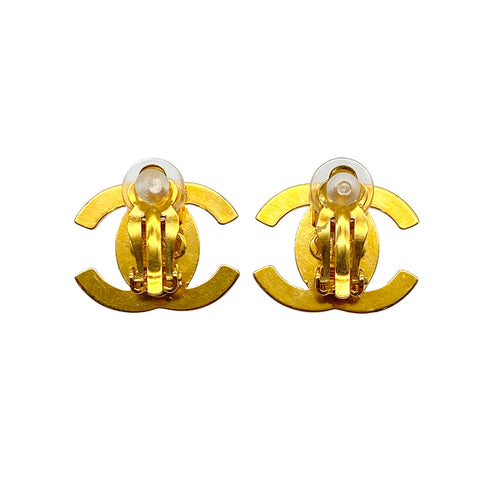 VINTAGE CHANEL EARRINGS TURN LOCK COCOMARK RHINESTONE GOLD ACCESSORY 96A 90323110