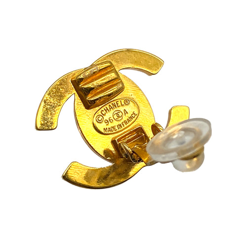 VINTAGE CHANEL EARRINGS TURN LOCK COCOMARK RHINESTONE GOLD ACCESSORY 96A 90323110