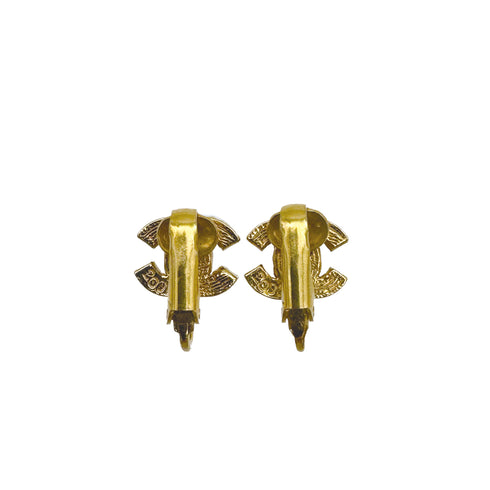 VINTAGE CHANEL EARRINGS COCOMARK RHINESTONE GOLD ACCESSORY 90315442