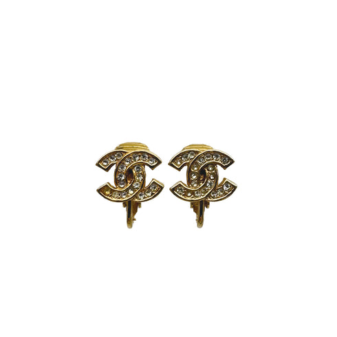 VINTAGE CHANEL EARRINGS COCOMARK RHINESTONE GOLD ACCESSORY 90315442
