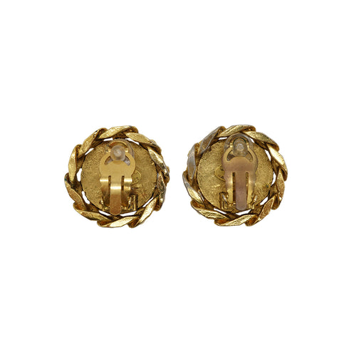 VINTAGE CHANEL EARRINGS COCOMARK RHINESTONE ROUND GOLD ACCESSORY 23 90330682