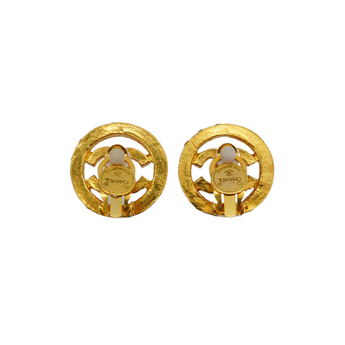 VINTAGE CHANEL EARRINGS COCOMARK RHINESTONE ROUND GOLD ACCESSORY 90335740