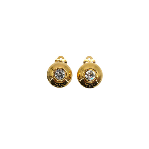 VINTAGE CHANEL EARRINGS COCOMARK RHINESTONE ROUND GOLD ACCESSORY 90337688