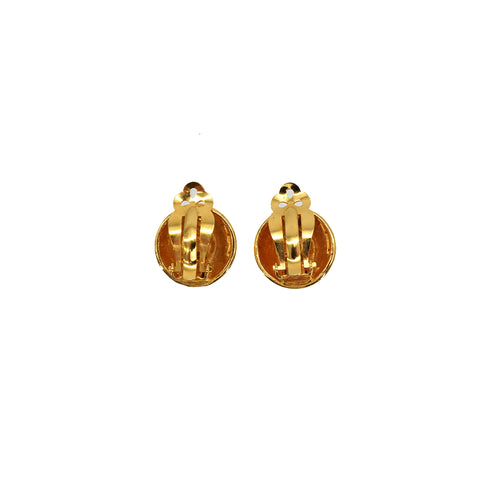 VINTAGE CHANEL EARRINGS COCOMARK RHINESTONE ROUND GOLD ACCESSORY 90337688