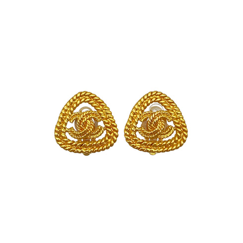 VINTAGE CHANEL EARRINGS COCOMARK ROPE TRIANGLE GOLD ACCESSORY 93A 90325364