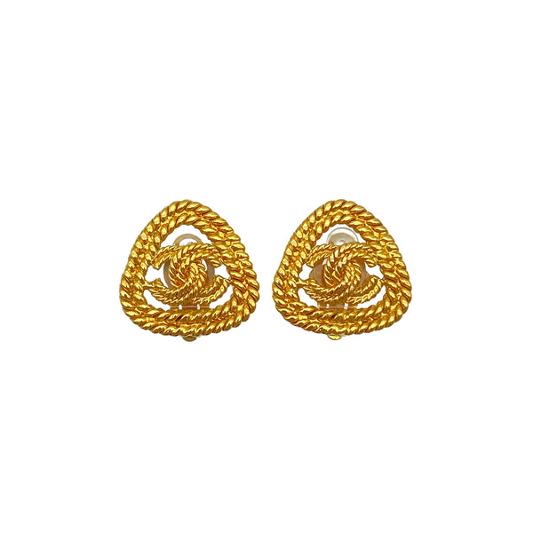 VINTAGE CHANEL EARRINGS COCOMARK ROPE TRIANGLE GOLD ACCESSORY 93A 90325364