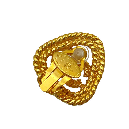 VINTAGE CHANEL EARRINGS COCOMARK ROPE TRIANGLE GOLD ACCESSORY 93A 90325364