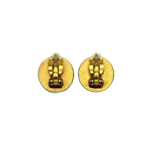 VINTAGE CHANEL EARRINGS COCOMARK ROUND ACCESSORY BLACK 95A 90317614