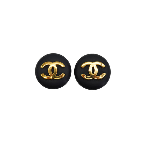 VINTAGE CHANEL EARRINGS COCOMARK ROUND BLACK ACCESSORY 24 90332593