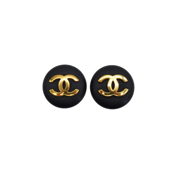 VINTAGE CHANEL EARRINGS COCOMARK ROUND BLACK ACCESSORY 24 90332593