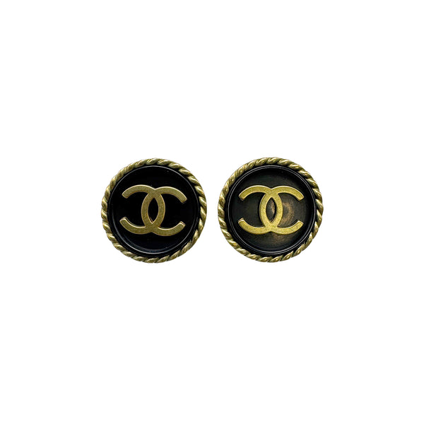 VINTAGE CHANEL EARRINGS COCOMARK ROUND BLACK ACCESSORY 94A 90326870