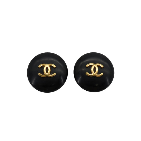 VINTAGE CHANEL EARRINGS COCOMARK ROUND BLACK ACCESSORY 95A 90335313