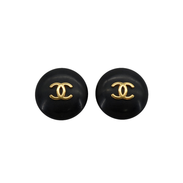 VINTAGE CHANEL EARRINGS COCOMARK ROUND BLACK ACCESSORY 95A 90335313
