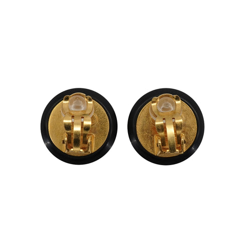 VINTAGE CHANEL EARRINGS COCOMARK ROUND BLACK ACCESSORY 95A 90335313