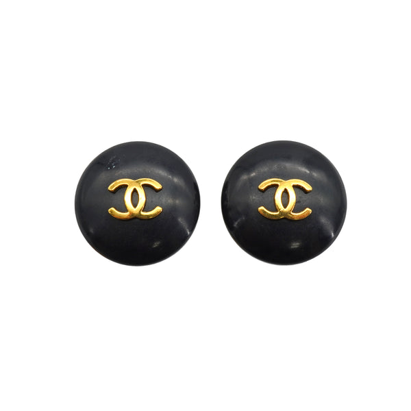 VINTAGE CHANEL EARRINGS COCOMARK ROUND BLACK ACCESSORY 95P 90335023