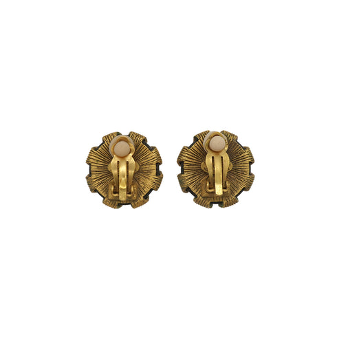 VINTAGE CHANEL EARRINGS COCOMARK ROUND BLACK GOLD ACCESSORY 94P 90330684