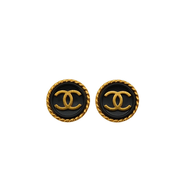 VINTAGE CHANEL EARRINGS COCOMARK ROUND BLACK GOLD ACCESSORY 95A 90345096