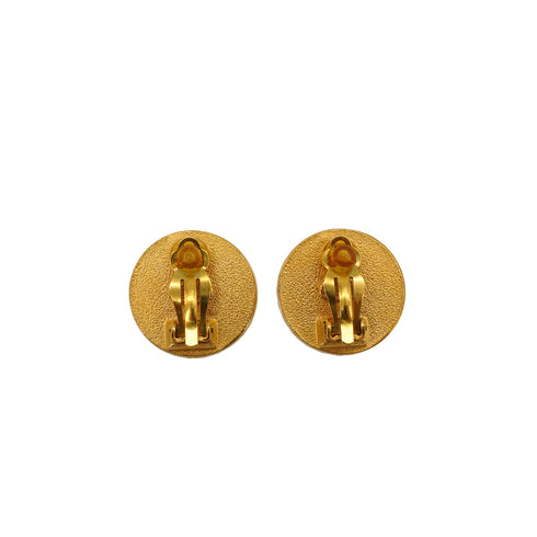 VINTAGE CHANEL EARRINGS COCOMARK ROUND BLACK GOLD ACCESSORY 95A 90345096