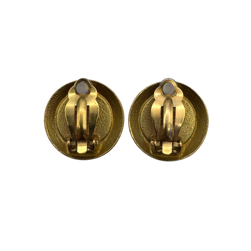 VINTAGE CHANEL EARRINGS COCOMARK ROUND BLACK GOLD ACCESSORY 95P 90323104