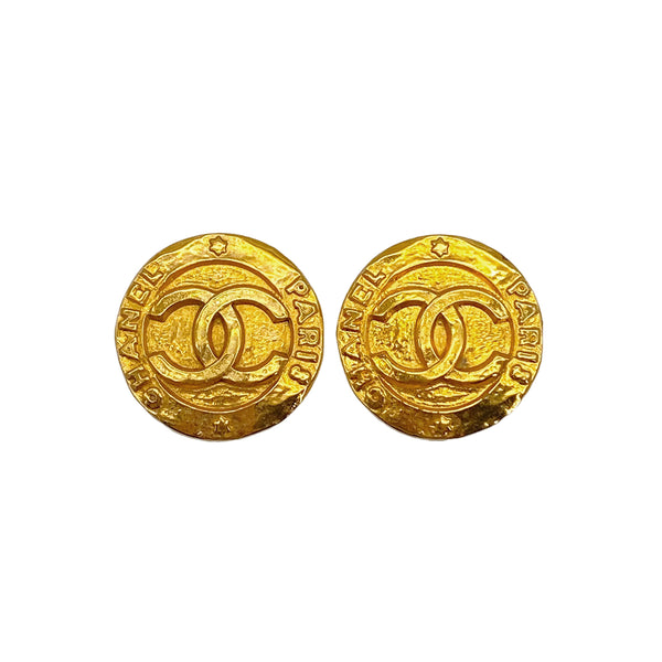 VINTAGE CHANEL EARRINGS COCOMARK ROUND GOLD ACCESSORY 28 90327894