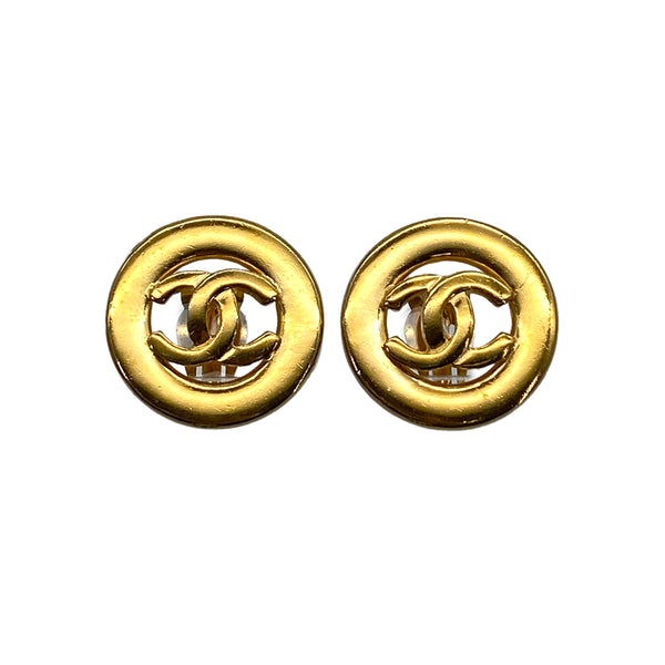 VINTAGE CHANEL EARRINGS COCOMARK ROUND GOLD ACCESSORY 90326219