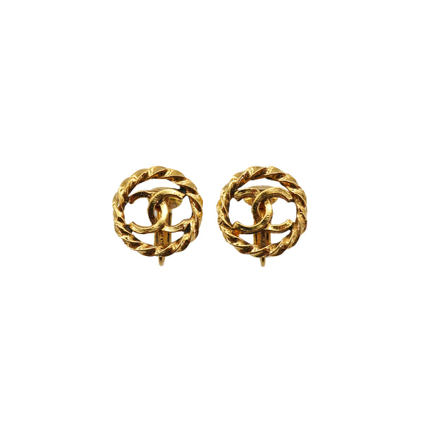 VINTAGE CHANEL EARRINGS COCOMARK ROUND GOLD ACCESSORY 90335009
