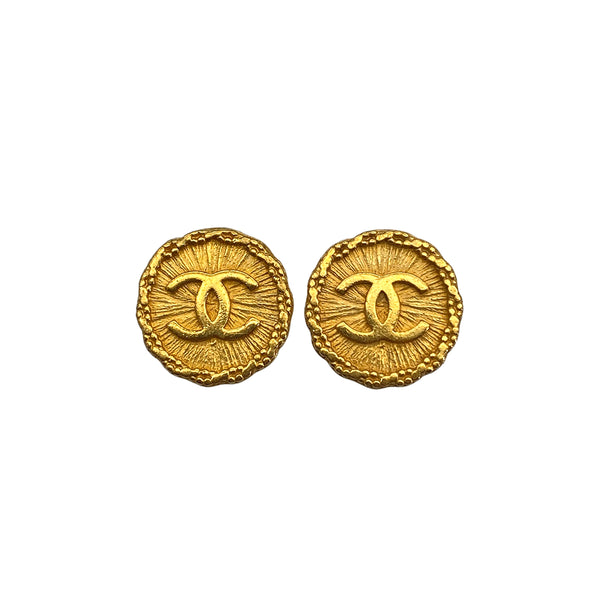 VINTAGE CHANEL EARRINGS COCOMARK ROUND GOLD ACCESSORY 93A 90327597
