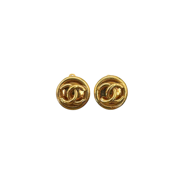 VINTAGE CHANEL EARRINGS COCOMARK ROUND GOLD ACCESSORY 93P 90322535
