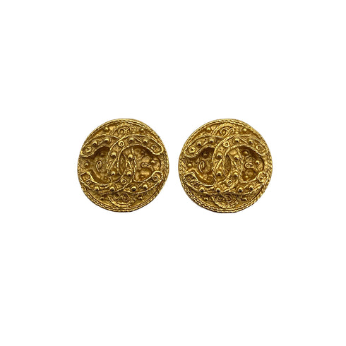 VINTAGE CHANEL EARRINGS COCOMARK ROUND GOLD ACCESSORY 94A 90323987