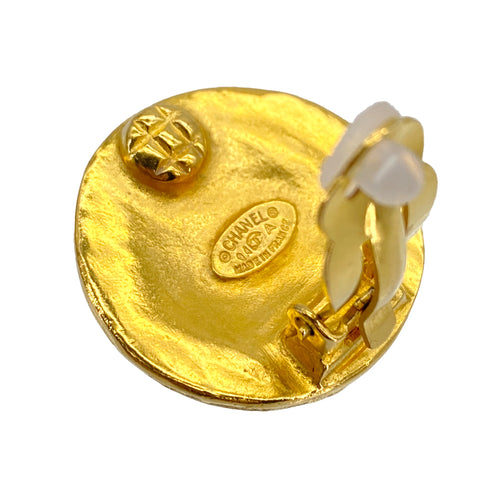 VINTAGE CHANEL EARRINGS COCOMARK ROUND GOLD ACCESSORY 94A 90323987