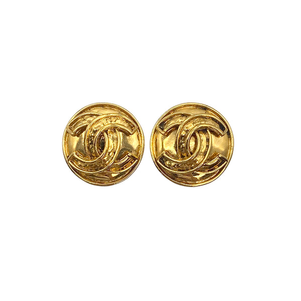 VINTAGE CHANEL EARRINGS COCOMARK ROUND GOLD ACCESSORY 94P 90321124