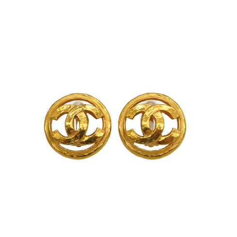 VINTAGE CHANEL ROUND EARRINGS COCOMARK GOLD ACCESSORY 94P 90345093