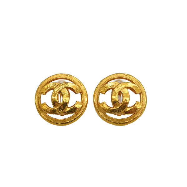 VINTAGE CHANEL ROUND EARRINGS COCOMARK GOLD ACCESSORY 94P 90345093