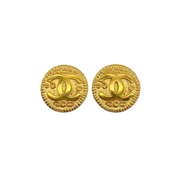 VINTAGE CHANEL EARRINGS COCOMARK ROUND GOLD ACCESSORY 97P 90322037