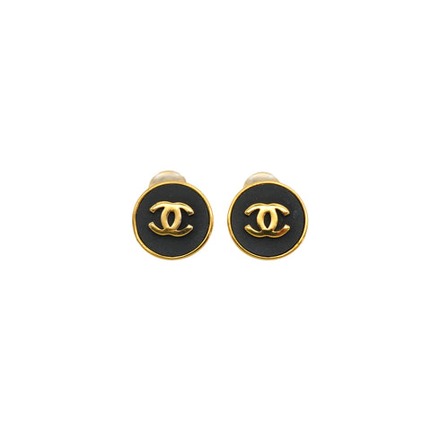 VINTAGE CHANEL EARRINGS COCOMARK ROUND GOLD BLACK ACCESSORY 25 90335007