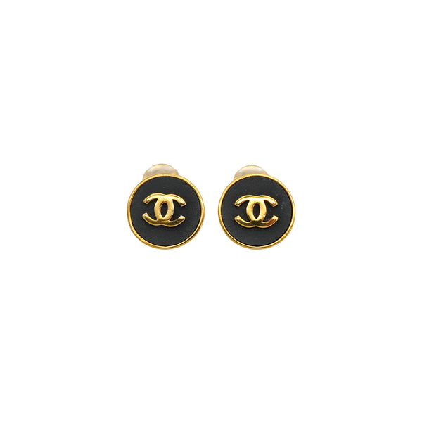 VINTAGE CHANEL EARRINGS COCOMARK ROUND GOLD BLACK ACCESSORY 25 90335007