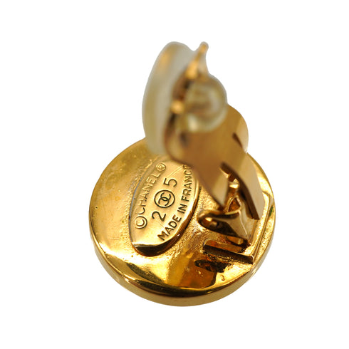 VINTAGE CHANEL EARRINGS COCOMARK ROUND GOLD BLACK ACCESSORY 25 90335007