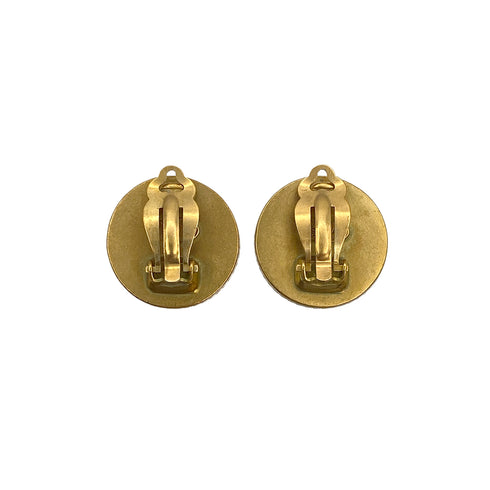 VINTAGE CHANEL EARRINGS COCOMARK ROUND GOLD BLACK ACCESSORY 94A 90321046