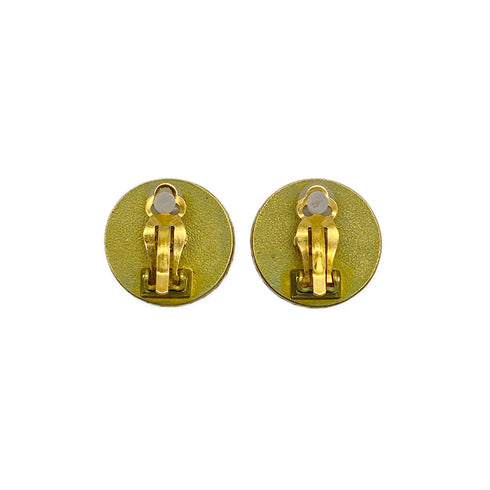 VINTAGE CHANEL EARRINGS COCOMARK ROUND GOLD BLACK ACCESSORY 94A 90322158