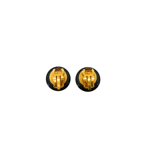 VINTAGE CHANEL EARRINGS COCOMARK ROUND GOLD BLACK ACCESSORY 96A 90347804