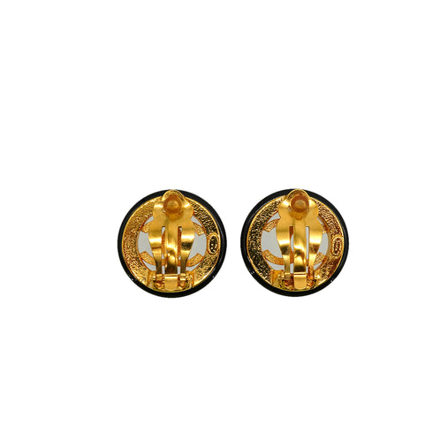 VINTAGE CHANEL EARRINGS COCOMARK ROUND GOLD BLACK ACCESSORY 97A 90347807