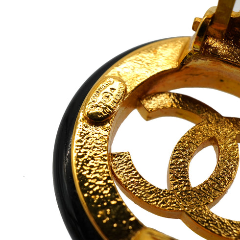 VINTAGE CHANEL EARRINGS COCOMARK ROUND GOLD BLACK ACCESSORY 97A 90347807
