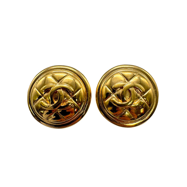 VINTAGE CHANEL EARRINGS COCOMARK ROUND MATELASSE ACCESSORY 90326863
